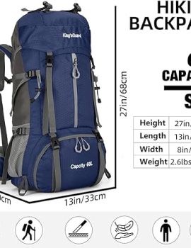 King’sGuard 60L Hiking Backpack, Waterproof Camping Backpacking Backpack for Men Outdoor Climbing Daypack (Navy-Blue)