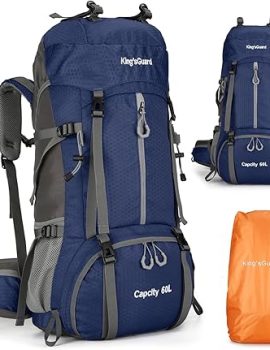 King’sGuard 60L Hiking Backpack, Waterproof Camping Backpacking Backpack for Men Outdoor Climbing Daypack (Navy-Blue)