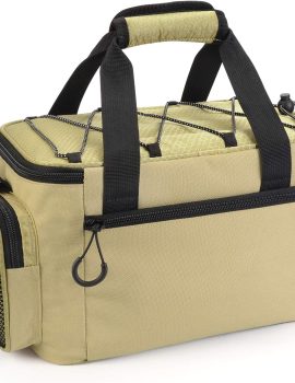 Calamus Fishing Tackle Bags – Fishing Bags for Saltwater or Freshwater Fishing – Rip-Stop PE – Padded Shoulder Strap – Pliers Storage -Khaki