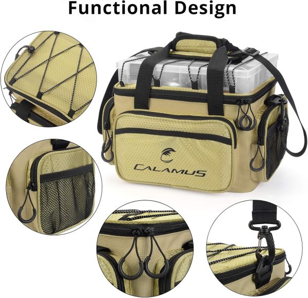 Calamus Fishing Tackle Bags - Fishing Bags for Saltwater or Freshwater Fishing - Rip-Stop PE - Padded Shoulder Strap - Pliers Storage -Khaki - Image 4