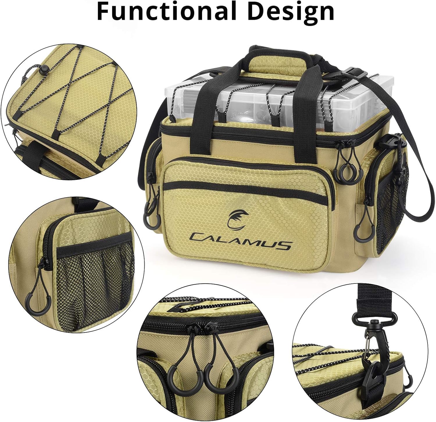 Calamus Fishing Tackle Bags - Fishing Bags for Saltwater or Freshwater Fishing - Rip-Stop PE - Padded Shoulder Strap - Pliers Storage -Khaki - Image 4