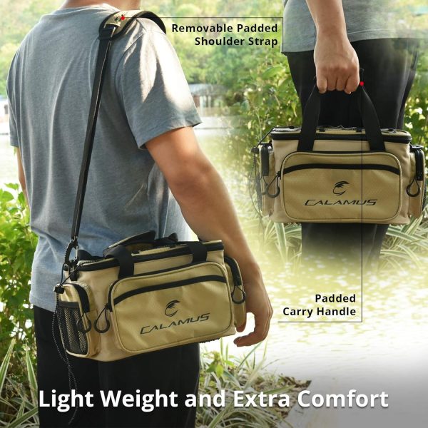 Calamus Fishing Tackle Bags - Fishing Bags for Saltwater or Freshwater Fishing - Rip-Stop PE - Padded Shoulder Strap - Pliers Storage -Khaki - Image 5