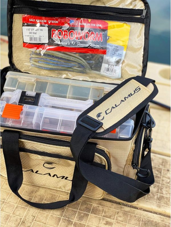 Calamus Fishing Tackle Bags - Fishing Bags for Saltwater or Freshwater Fishing - Rip-Stop PE - Padded Shoulder Strap - Pliers Storage -Khaki - Image 7