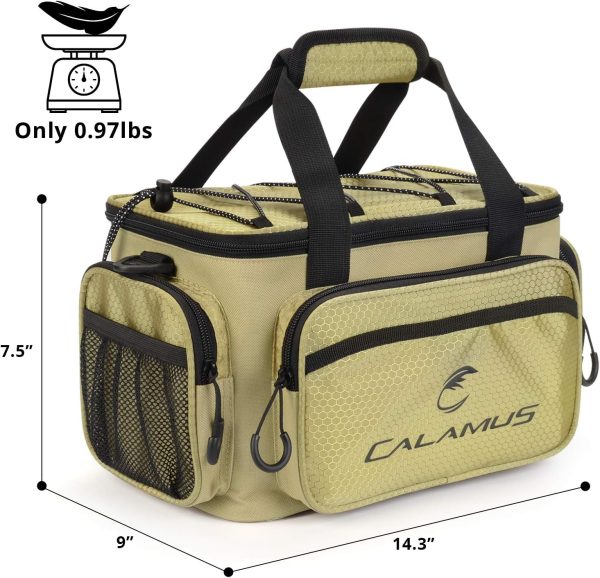 Calamus Fishing Tackle Bags - Fishing Bags for Saltwater or Freshwater Fishing - Rip-Stop PE - Padded Shoulder Strap - Pliers Storage -Khaki - Image 9